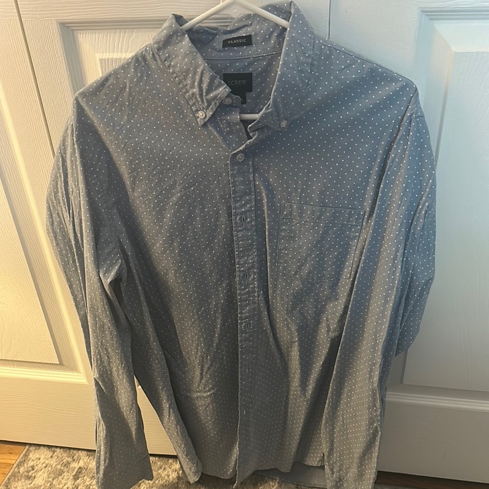 J Crew Men's Gray Polka Dot Shirt